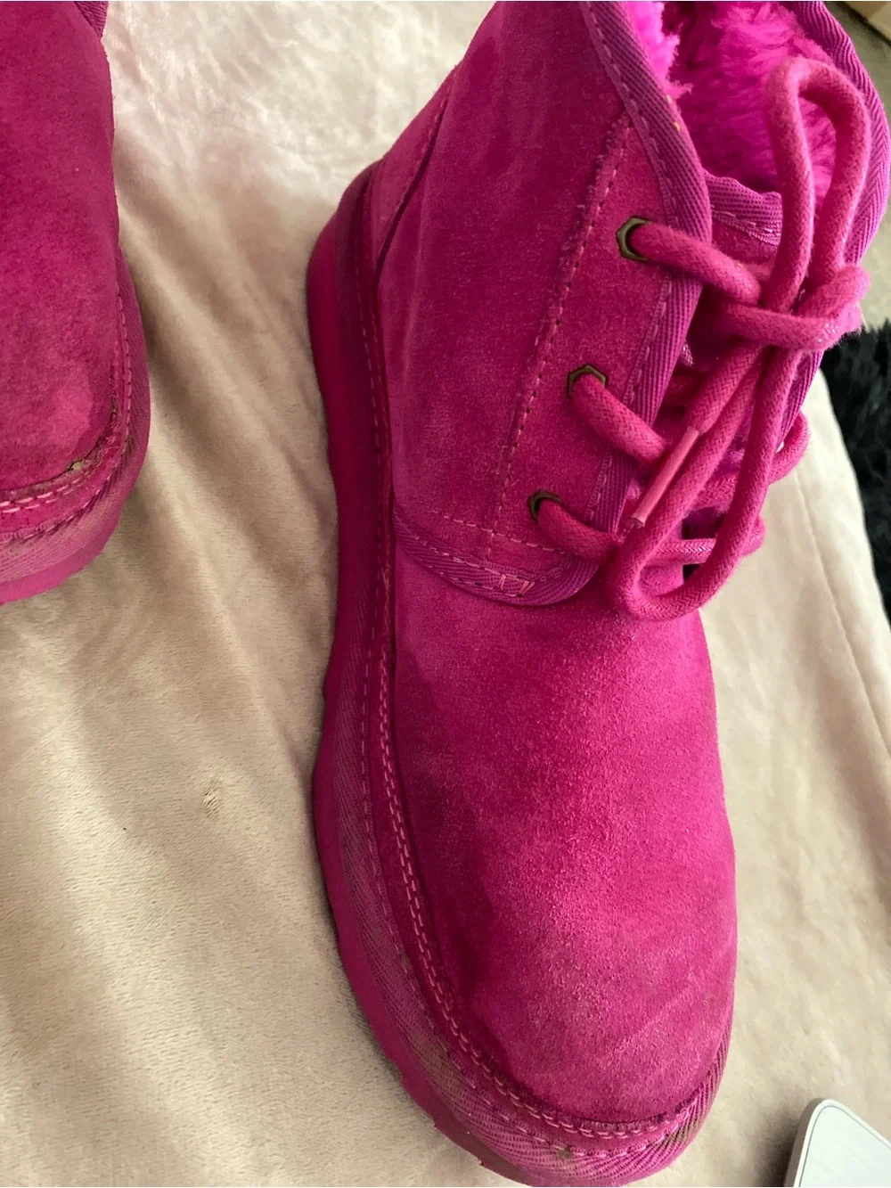 UGG Hot Pink Suede Lace-Up Ankle Booties